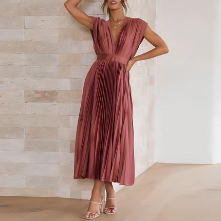 Élodie Lavin | V-Neck Solid Maxi Dress Red Dresses