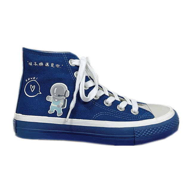 Space Walk High-Top Shoes – Futuristic Canvas Sneakers Sneakers
