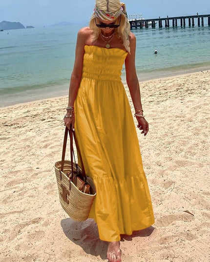 Off Shoulder Smocked Bust Vacation Maxi Dress Dresses