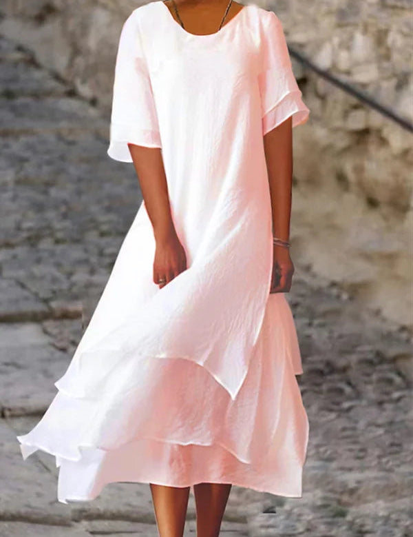 Élodie Lavin | Elegant Layered Maxi Dress Pink Dresses