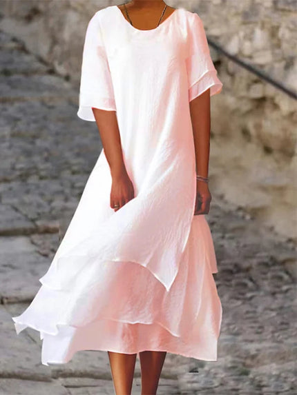 Élodie Lavin | Elegant Layered Maxi Dress Pink Dresses