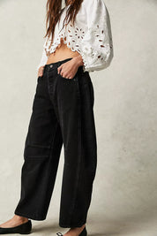 High-Stretch Mid-Rise Barrel Jeans Women Pants