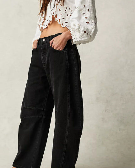 High-Stretch Mid-Rise Barrel Jeans Women Pants
