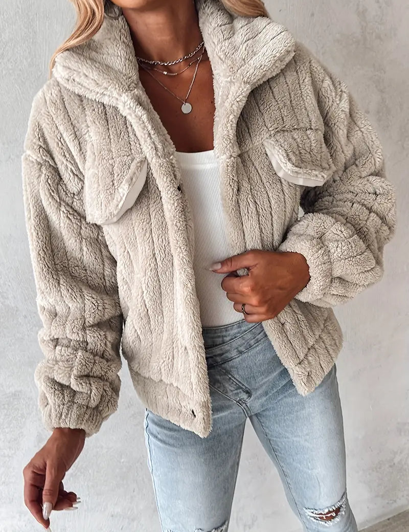 HINA™ - SOLID SINGLE BREASTED FUZZY COAT