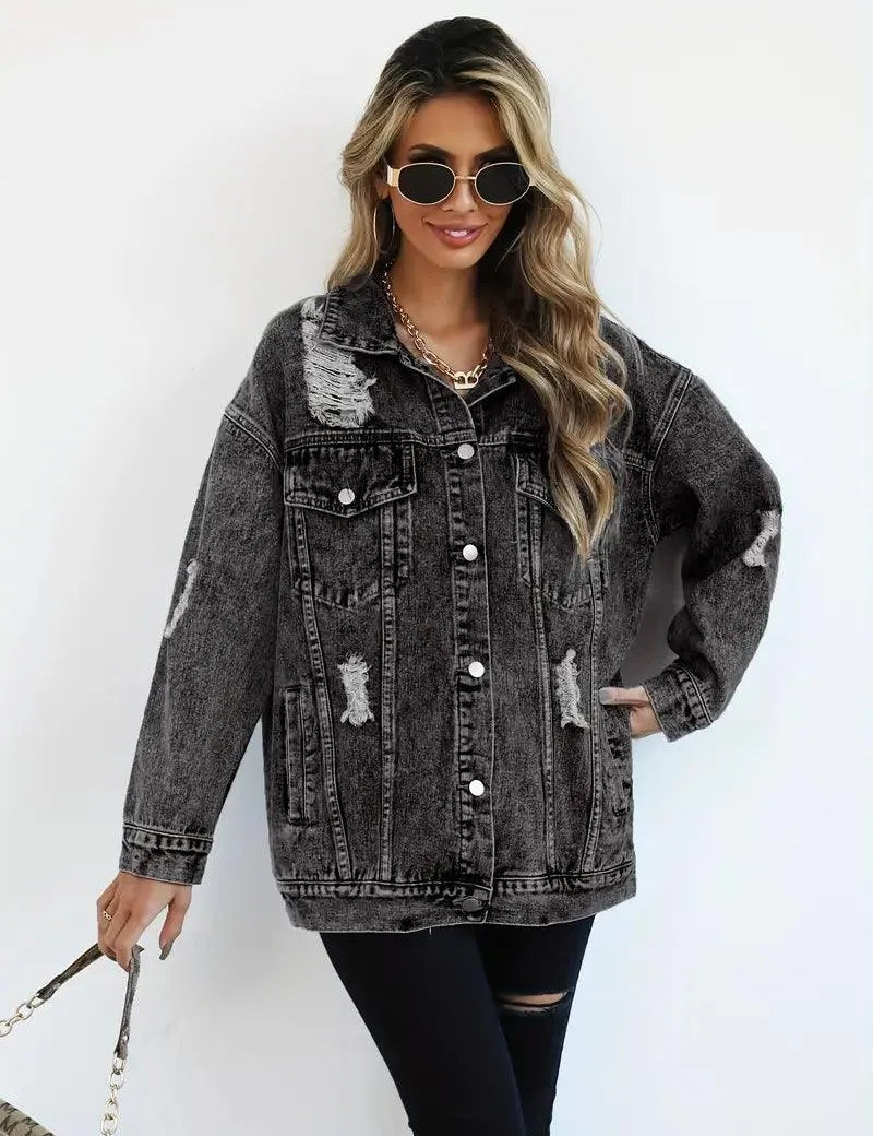 Oversized Denim Jacket Women – Olivia Trendy Jacket Gray Women's Jacket