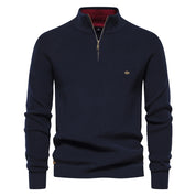 Men’s Zipper Stand Collar Knitted Sweater Navy Blue Men - Main - Winter