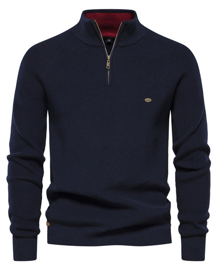 Men’s Zipper Stand Collar Knitted Sweater Navy Blue Men - Main - Winter