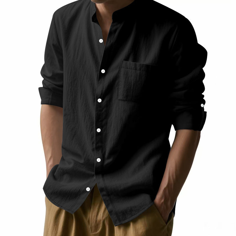 Men’s Stand‑Collar Long‑Sleeve Shirt with Pockets Shirts