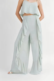 MABLE Crop Cami and Ruffled Wide Leg Pants Set
