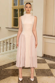 Celine™ | Nude Sleeveless Knit Midi Dress with Plies M Dresses
