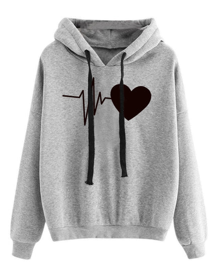 Heart-Print Streetwear Hoodie Grey Hoodie