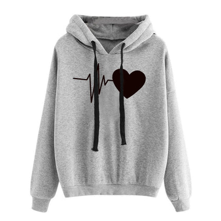 Heart-Print Streetwear Hoodie Grey Hoodie