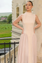 Celine™ | Nude Sleeveless Knit Midi Dress with Plies L Dresses