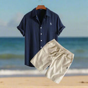 Linen Shirt and Shorts Set Navy Men Set