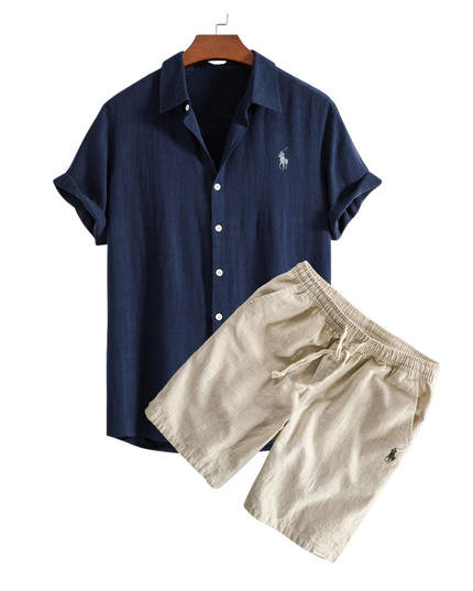 Linen Shirt and Shorts Set Navy Men Set