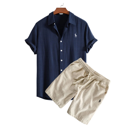 Linen Shirt and Shorts Set Navy Men Set