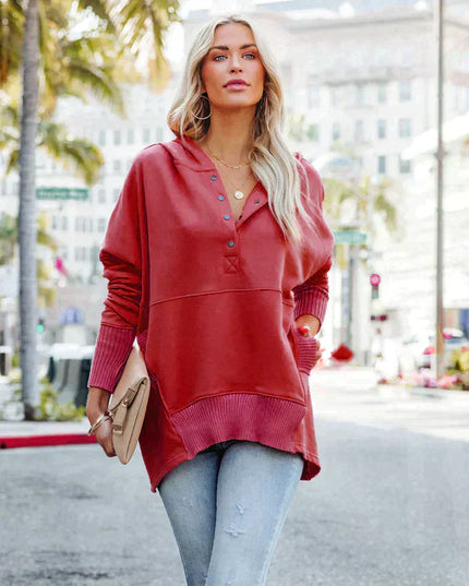 Cozy Fleece V-Neck Pullover Sweatshirt Red sweaters