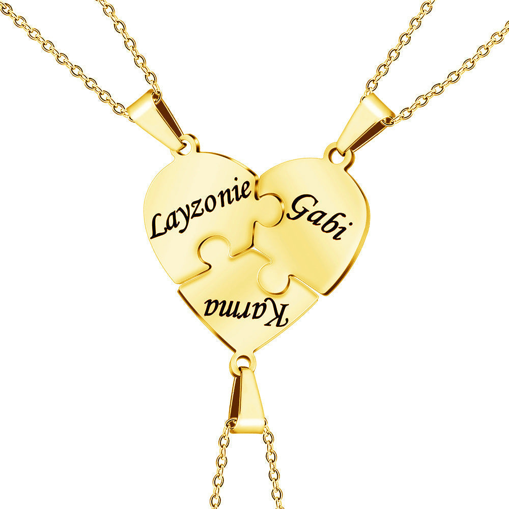 Family Heart Puzzle Necklace Gold 3 Necklace