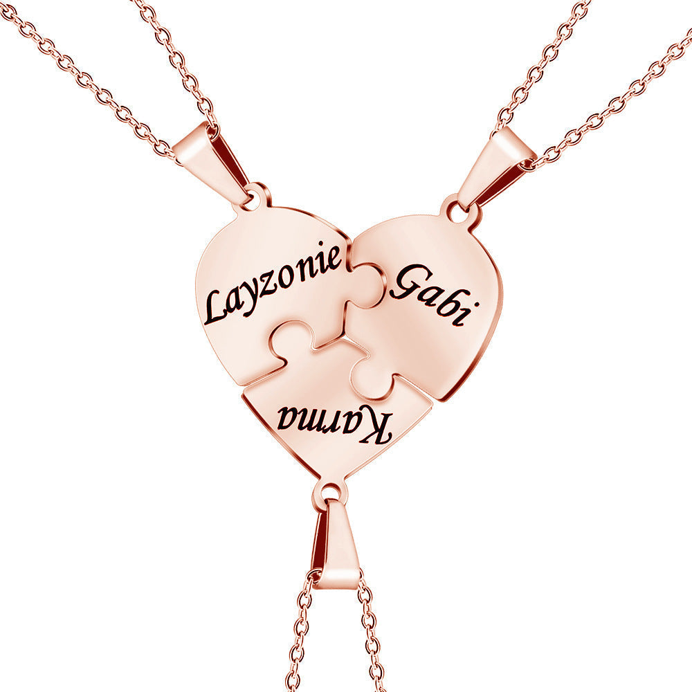 Family Heart Puzzle Necklace Rose Gold 3 Necklace