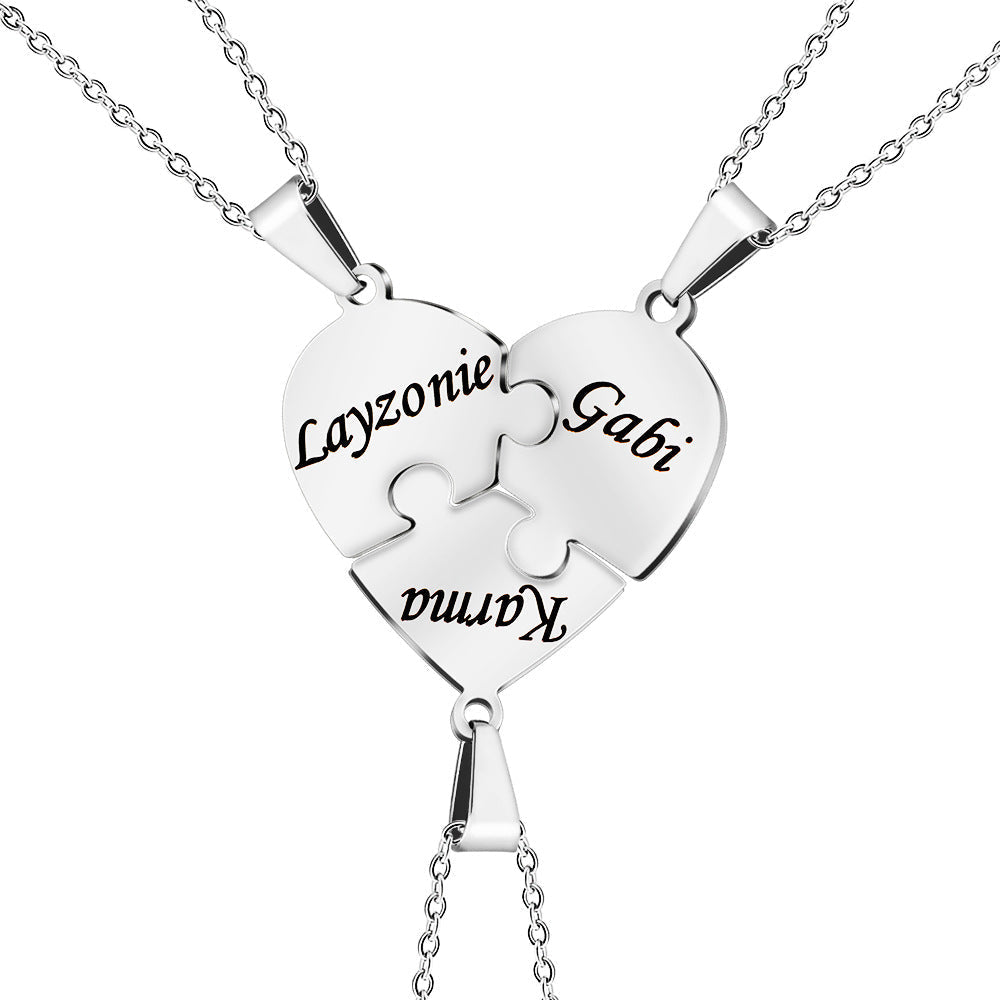 Family Heart Puzzle Necklace Silver 3 Necklace