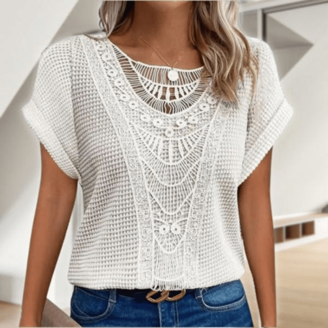 Pearl Ibiza Lace Blouse ‑ Elegant & Airy White Women's Tops