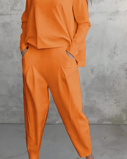 Tara | Women Casual Long Sleeve Suit Orange Outfit Sets