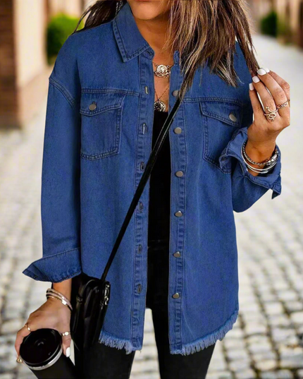 Classic Lightweight Denim Jacket Dark Blue Women Jacket