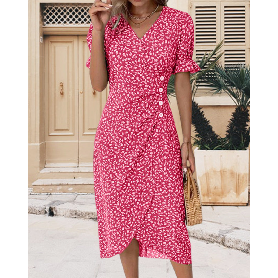 Florence | Flattering Wrap Dress Pink Casual Dresses