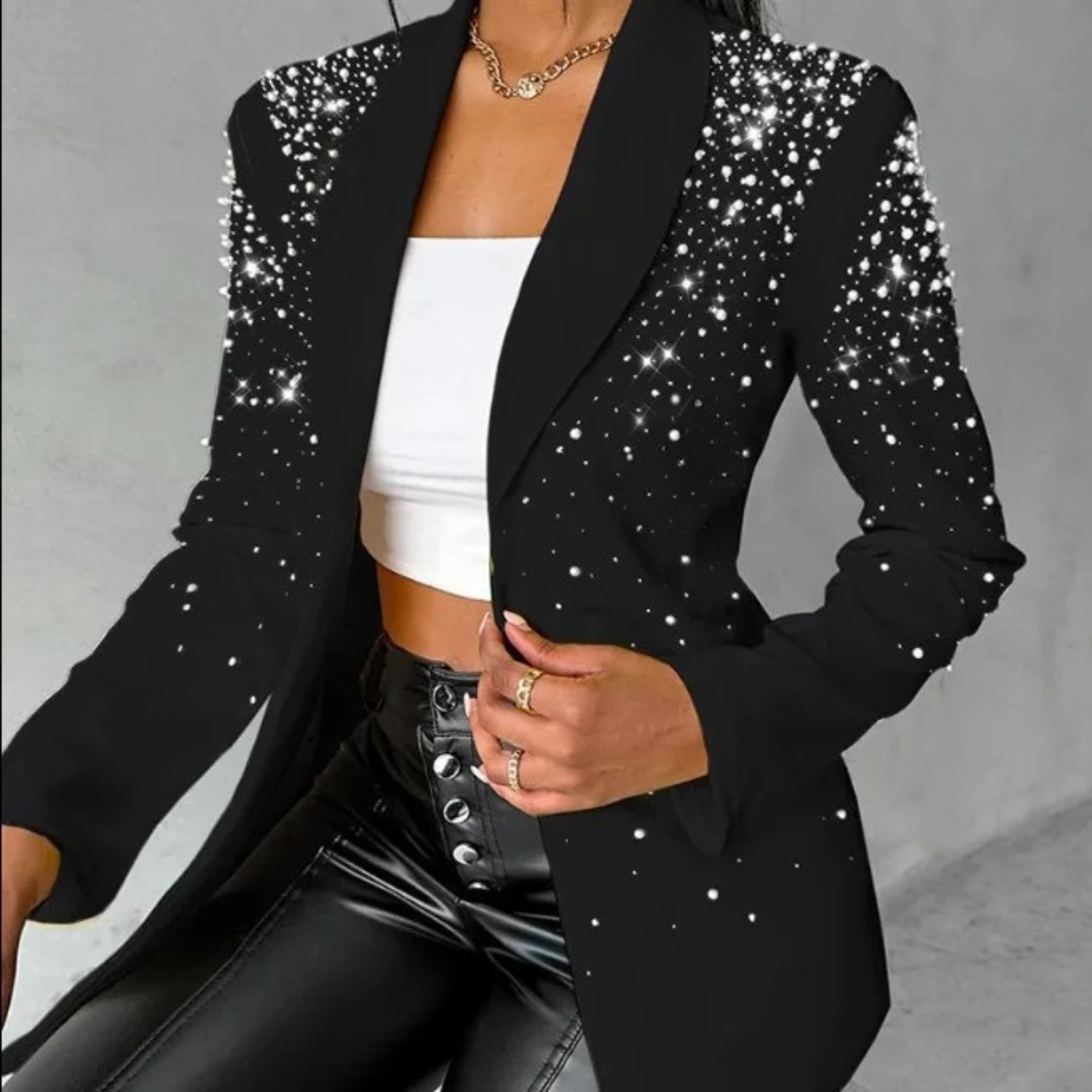 Women's Pearl-Embellished Tailored Blazer Black Blazer