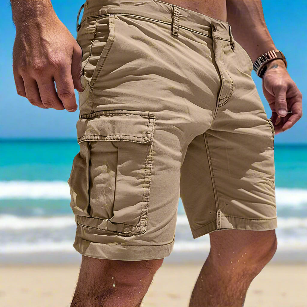 Men's Cargo Short Pants Made from High-Quality Cotton Beige Men Shorts