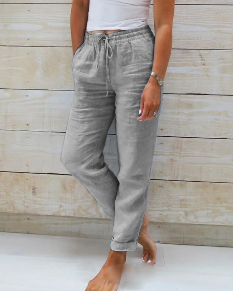 Monica | Elasticated trousers made of cotton and linen Grey