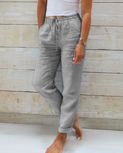 Monica | Elasticated trousers made of cotton and linen Grey
