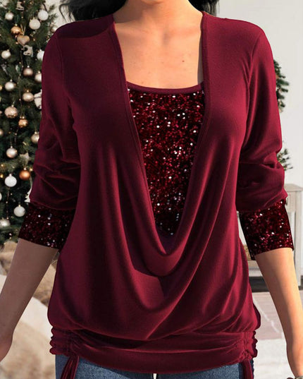 Elodie Lavin Sequin‑Embellished Long‑Sleeve Blouse Dresses