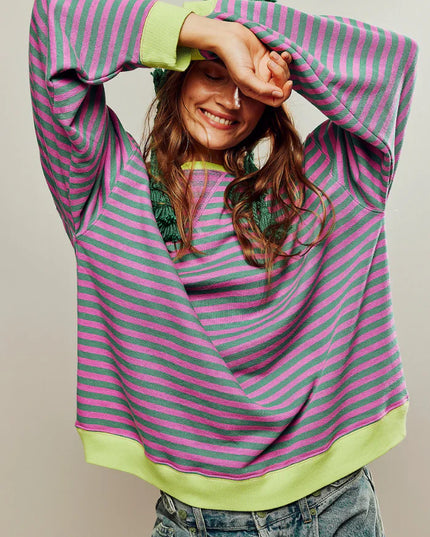 Amaya™ | Oversized Stripes Sweater Pink & Green Stripes Sweater