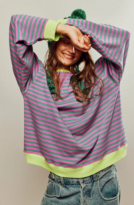 Amaya™ | Oversized Stripes Sweater Pink & Green Stripes Sweater