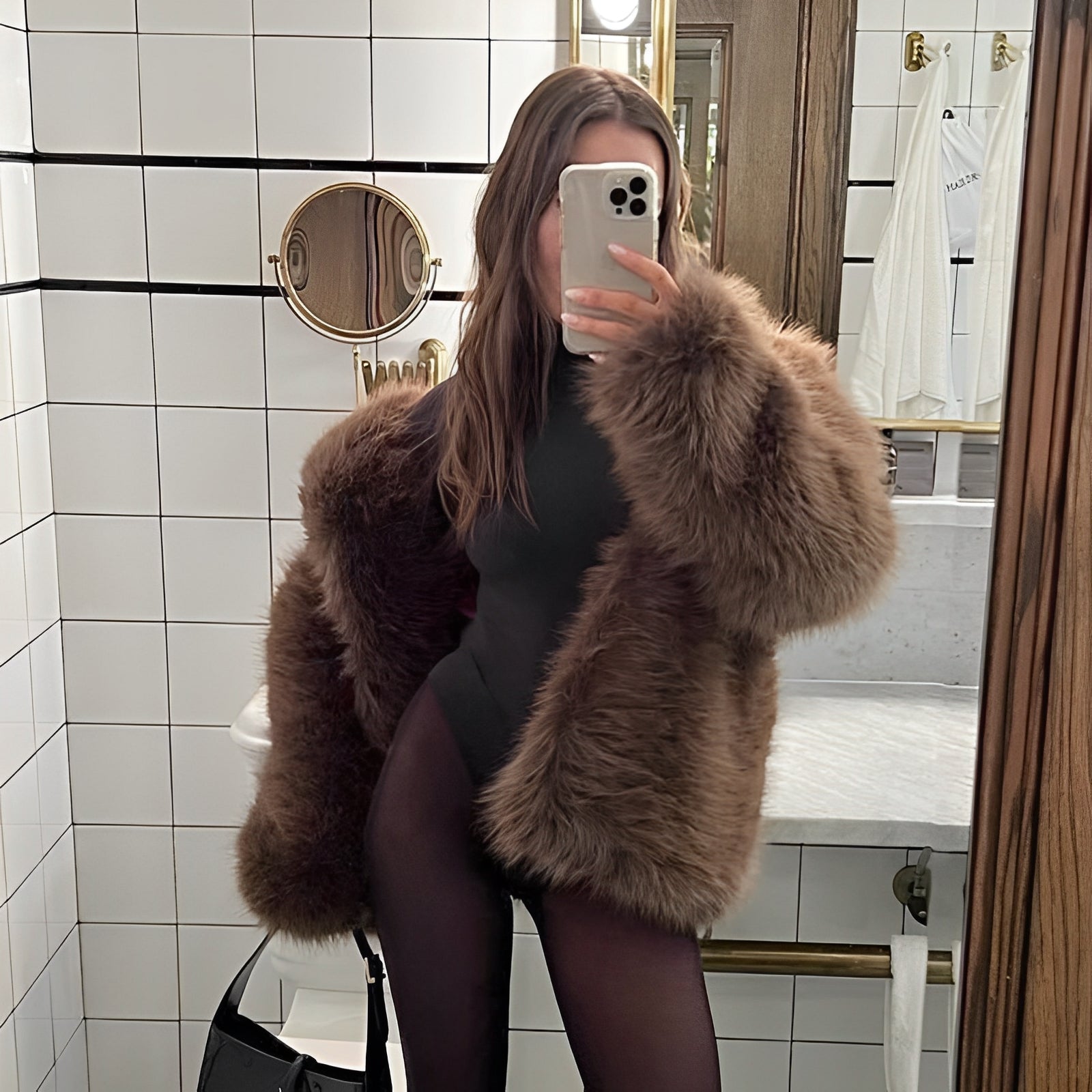 Women's Mid-Length Faux Fur Coat Brown Short Coat