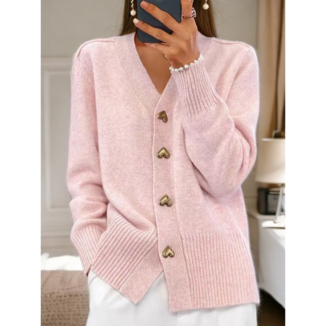 Cleo | Flattering Button-Up Cardigan Pink Cardigan