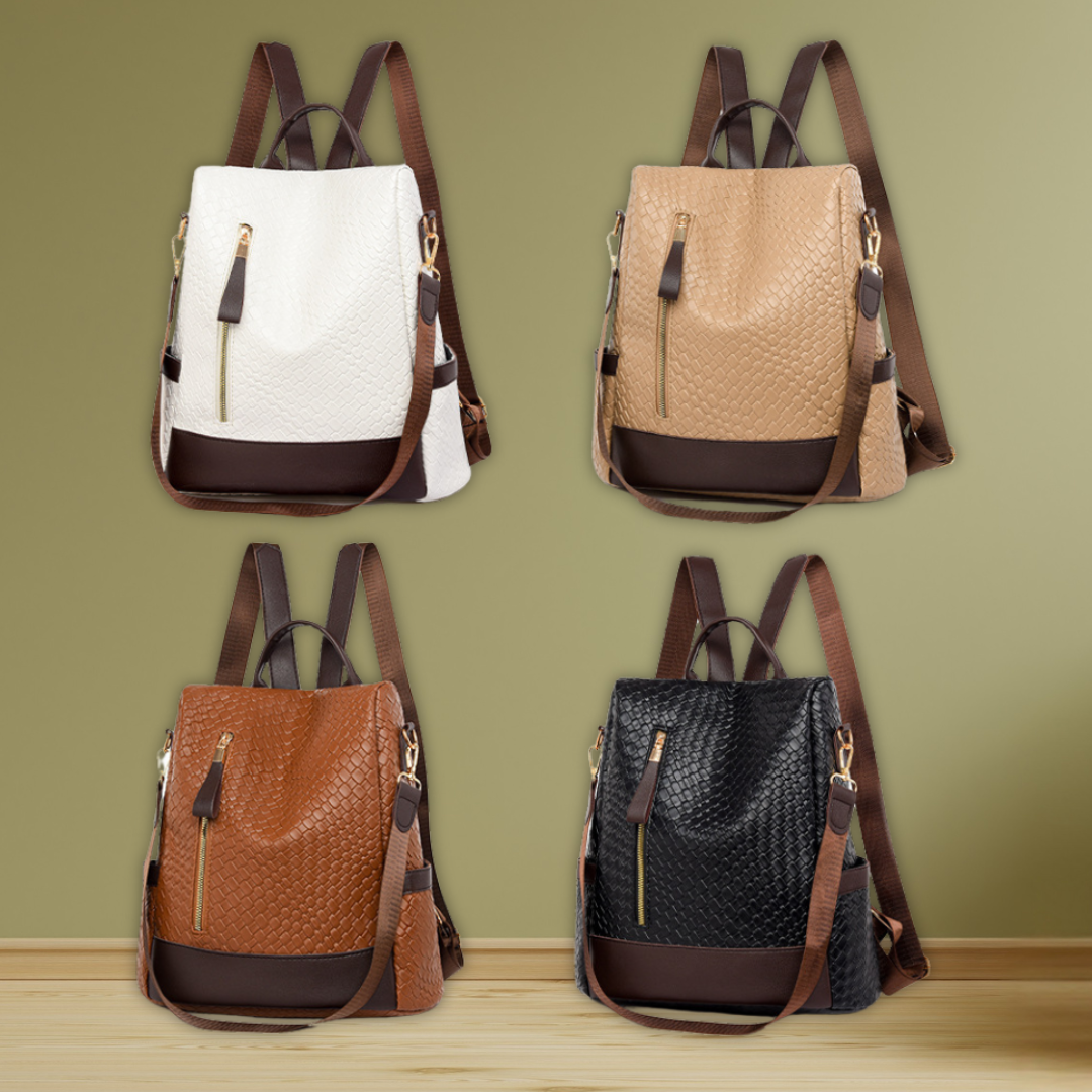 Women's Soft Leather Woven Backpack Handbags