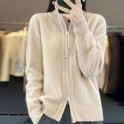 Wool Cashmere Zip-up Cardigan Beige Zip-up Cardigan