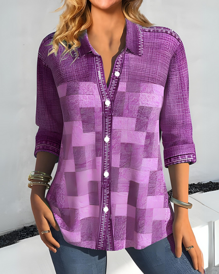 Aurora | Casual Checked Blouse Purple Blouse