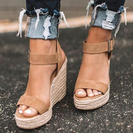Summer Bliss Fiora Elegant Wedge Sandals with Strap Brown Orthopedic Sandals