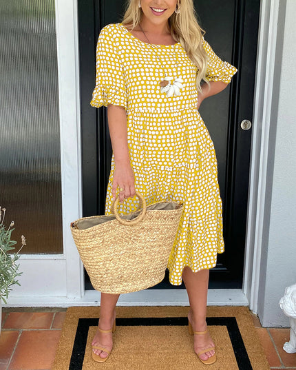 Alexia - Round neck Midi Dress Yellow Dresses