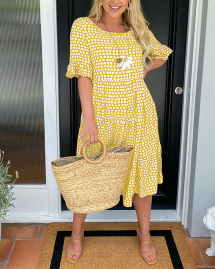 Alexia - Round neck Midi Dress Yellow Dresses