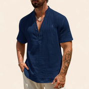 Luxury Linen Summer Shirt Dark Blue Men Shirts