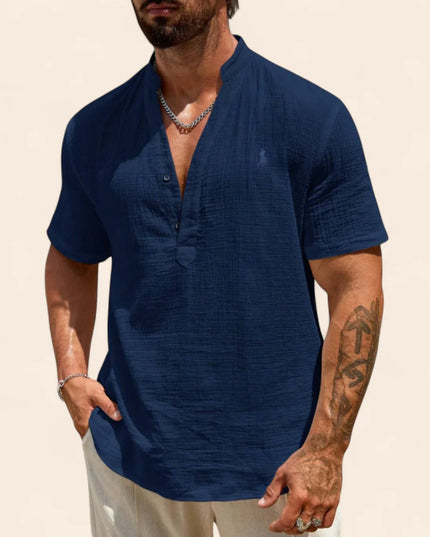Luxury Linen Summer Shirt Dark Blue Men Shirts