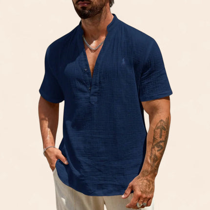 Luxury Linen Summer Shirt Dark Blue Men Shirts