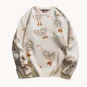 Cozy Goose Print Sweater Blue Sweaters