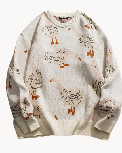 Cozy Goose Print Sweater Blue Sweaters