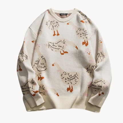 Cozy Goose Print Sweater Blue Sweaters
