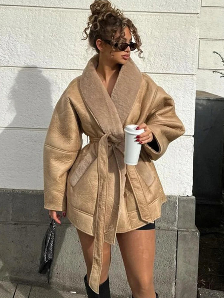 Fashion Lambswool Leather Jacket Winter Jacket